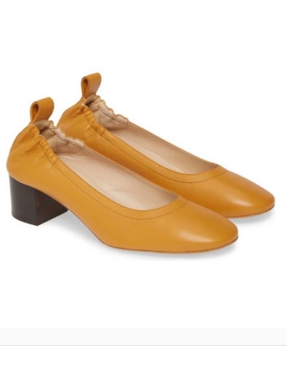Everlane Day Heel Mustard Yellow Italian Leather Low Block Heel Ballet Pumps 9.5